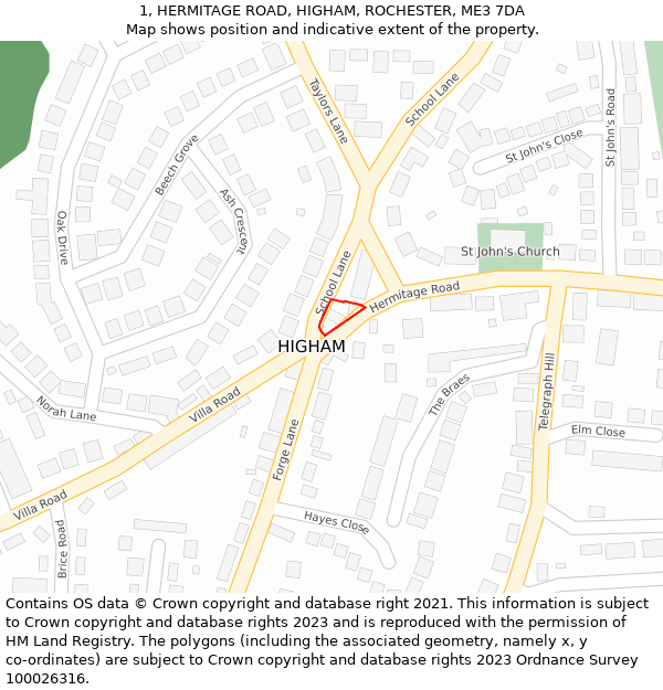 1, HERMITAGE ROAD, HIGHAM, ROCHESTER, ME3 7DA: Location map and indicative extent of plot