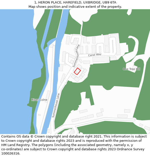 1, HERON PLACE, HAREFIELD, UXBRIDGE, UB9 6TA: Location map and indicative extent of plot