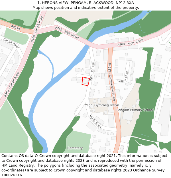 1, HERONS VIEW, PENGAM, BLACKWOOD, NP12 3XA: Location map and indicative extent of plot