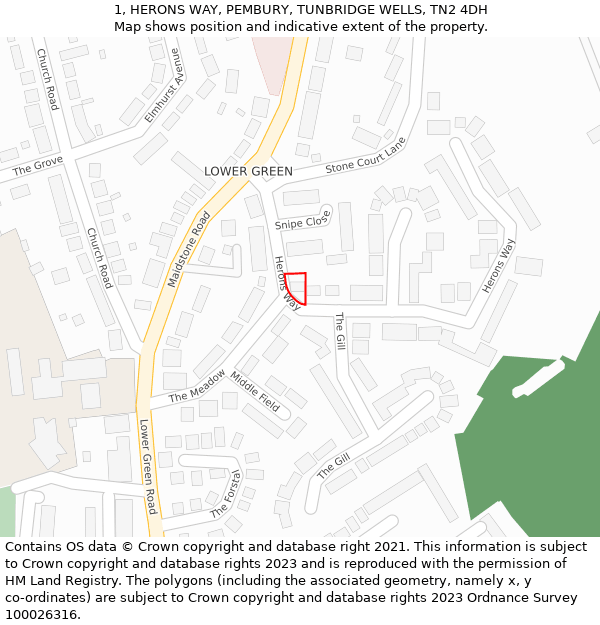 1, HERONS WAY, PEMBURY, TUNBRIDGE WELLS, TN2 4DH: Location map and indicative extent of plot