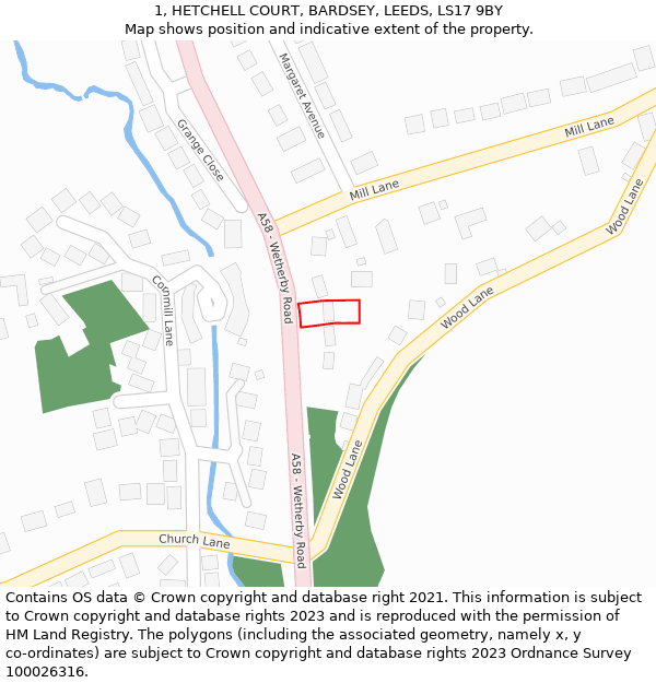 1, HETCHELL COURT, BARDSEY, LEEDS, LS17 9BY: Location map and indicative extent of plot