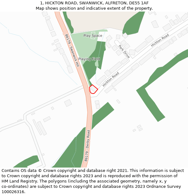 1, HICKTON ROAD, SWANWICK, ALFRETON, DE55 1AF: Location map and indicative extent of plot