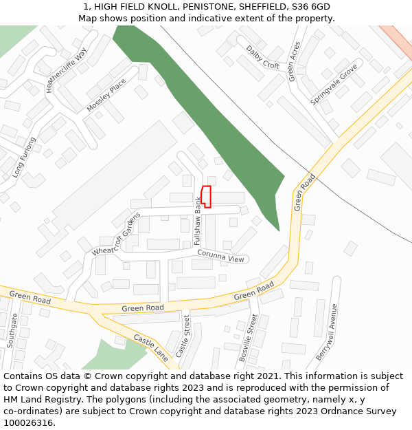 1, HIGH FIELD KNOLL, PENISTONE, SHEFFIELD, S36 6GD: Location map and indicative extent of plot