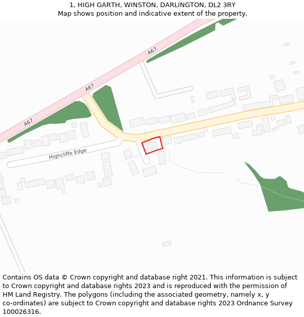 1, HIGH GARTH, WINSTON, DARLINGTON, DL2 3RY: Location map and indicative extent of plot