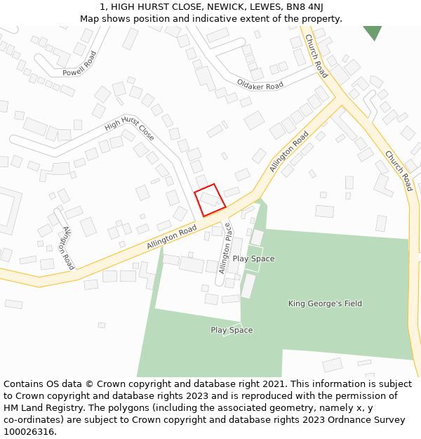 1, HIGH HURST CLOSE, NEWICK, LEWES, BN8 4NJ: Location map and indicative extent of plot