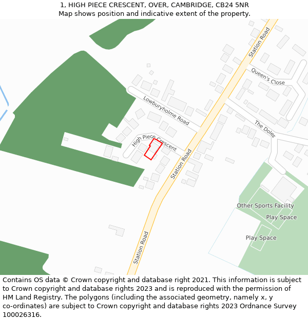 1, HIGH PIECE CRESCENT, OVER, CAMBRIDGE, CB24 5NR: Location map and indicative extent of plot