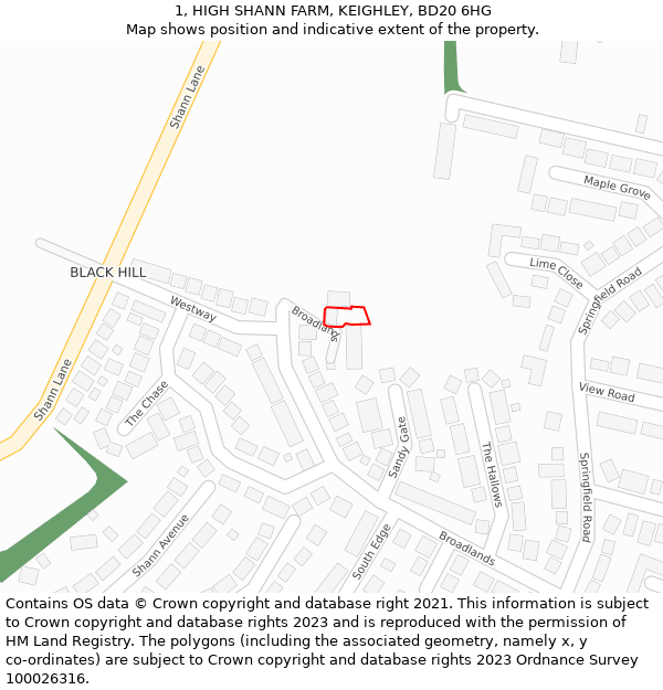 1, HIGH SHANN FARM, KEIGHLEY, BD20 6HG: Location map and indicative extent of plot