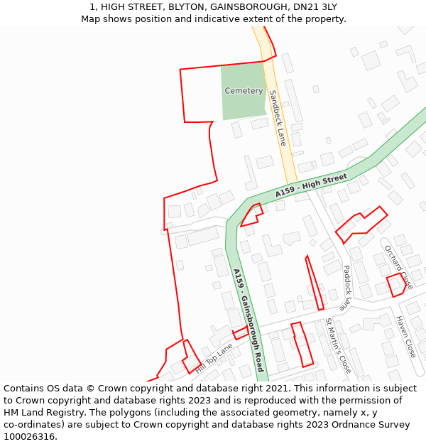1, HIGH STREET, BLYTON, GAINSBOROUGH, DN21 3LY: Location map and indicative extent of plot