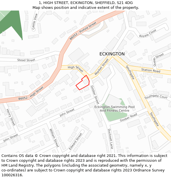 1, HIGH STREET, ECKINGTON, SHEFFIELD, S21 4DG: Location map and indicative extent of plot