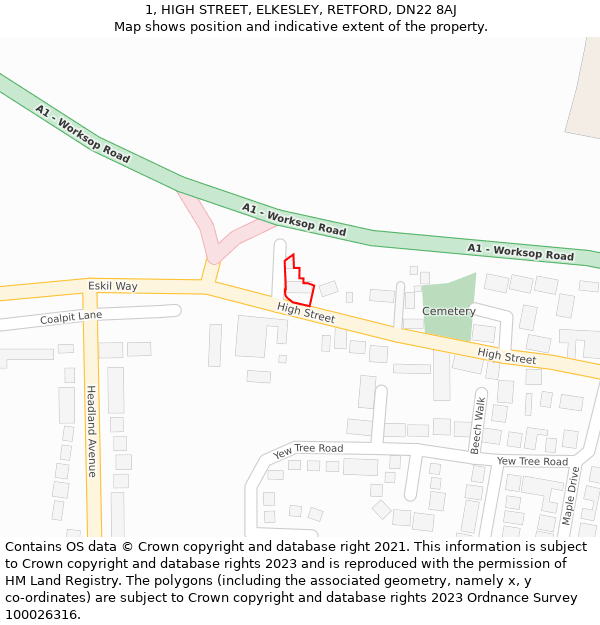 1, HIGH STREET, ELKESLEY, RETFORD, DN22 8AJ: Location map and indicative extent of plot