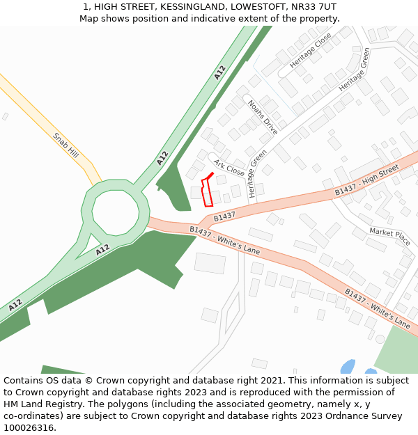 1, HIGH STREET, KESSINGLAND, LOWESTOFT, NR33 7UT: Location map and indicative extent of plot