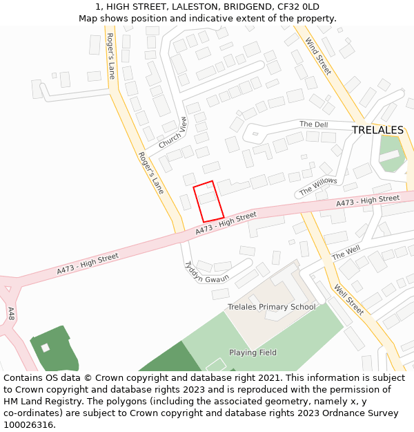 1, HIGH STREET, LALESTON, BRIDGEND, CF32 0LD: Location map and indicative extent of plot