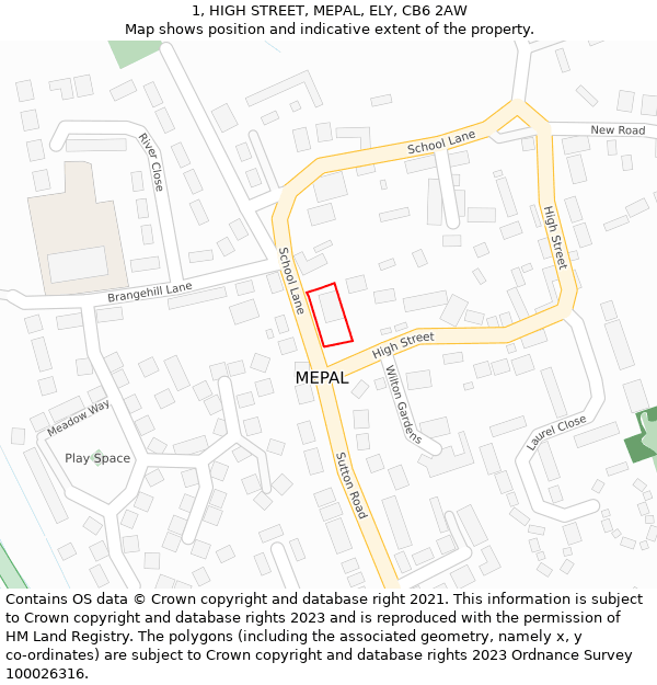 1, HIGH STREET, MEPAL, ELY, CB6 2AW: Location map and indicative extent of plot