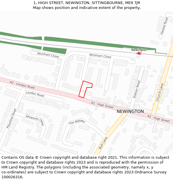 1, HIGH STREET, NEWINGTON, SITTINGBOURNE, ME9 7JR: Location map and indicative extent of plot