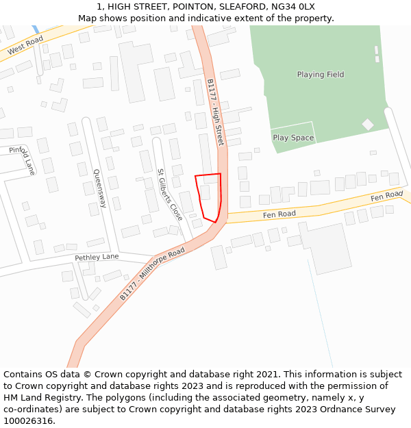1, HIGH STREET, POINTON, SLEAFORD, NG34 0LX: Location map and indicative extent of plot