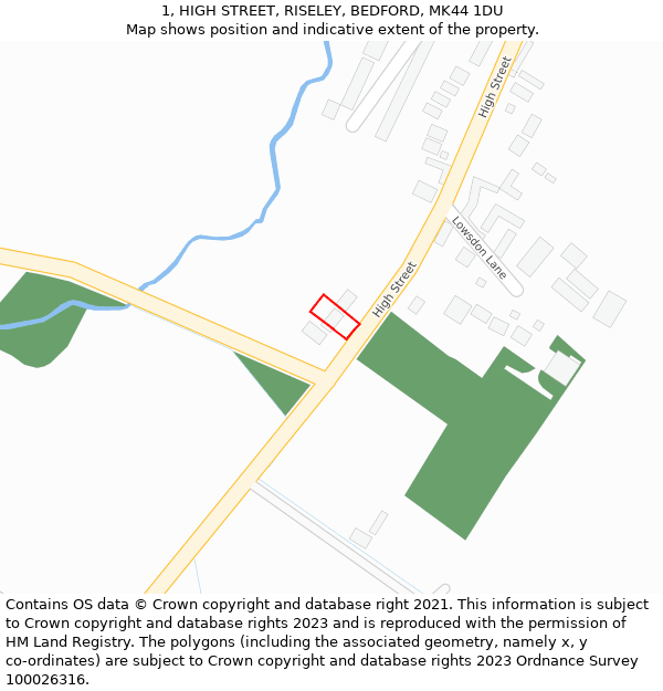 1, HIGH STREET, RISELEY, BEDFORD, MK44 1DU: Location map and indicative extent of plot