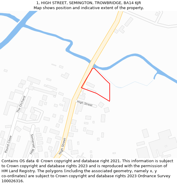 1, HIGH STREET, SEMINGTON, TROWBRIDGE, BA14 6JR: Location map and indicative extent of plot