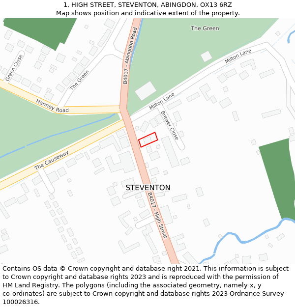 1, HIGH STREET, STEVENTON, ABINGDON, OX13 6RZ: Location map and indicative extent of plot