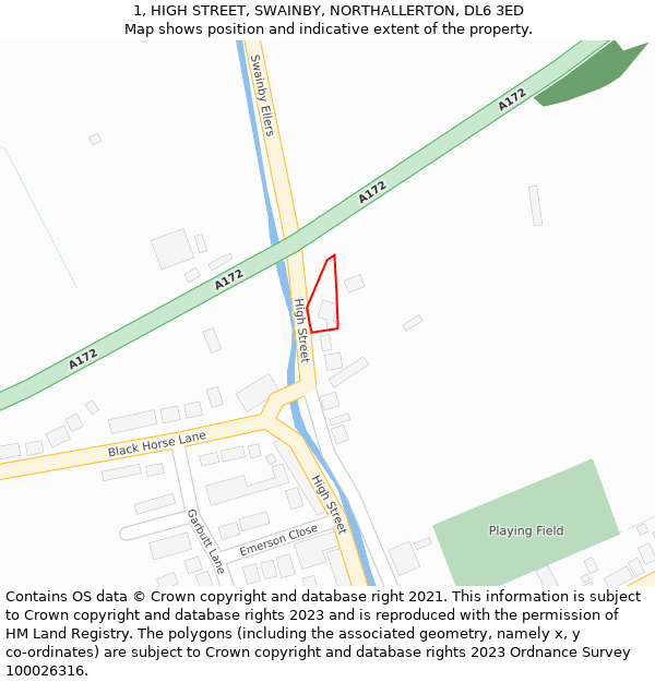 1, HIGH STREET, SWAINBY, NORTHALLERTON, DL6 3ED: Location map and indicative extent of plot