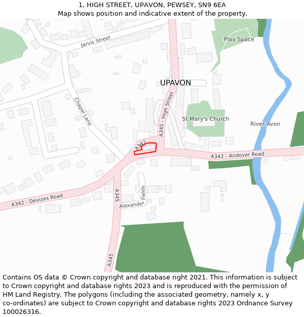 1, HIGH STREET, UPAVON, PEWSEY, SN9 6EA: Location map and indicative extent of plot