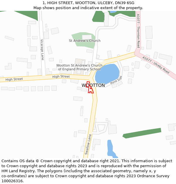 1, HIGH STREET, WOOTTON, ULCEBY, DN39 6SG: Location map and indicative extent of plot