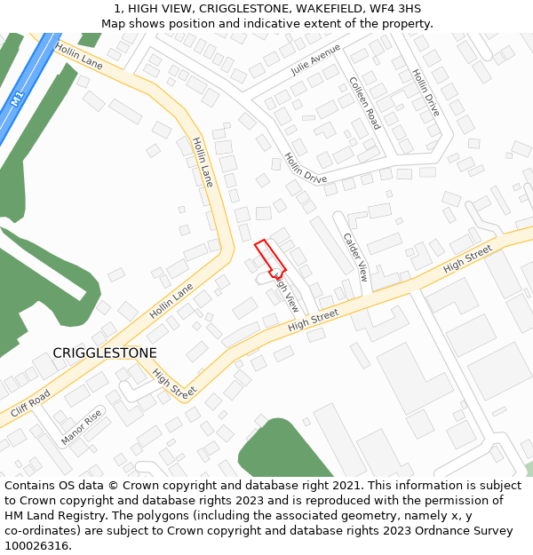 1, HIGH VIEW, CRIGGLESTONE, WAKEFIELD, WF4 3HS: Location map and indicative extent of plot