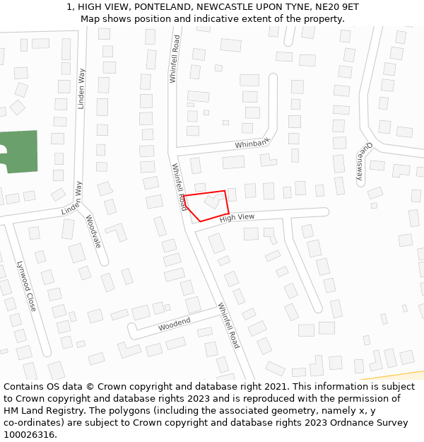1, HIGH VIEW, PONTELAND, NEWCASTLE UPON TYNE, NE20 9ET: Location map and indicative extent of plot