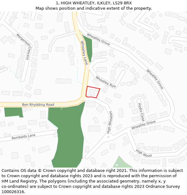 1, HIGH WHEATLEY, ILKLEY, LS29 8RX: Location map and indicative extent of plot