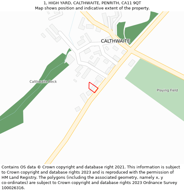 1, HIGH YARD, CALTHWAITE, PENRITH, CA11 9QT: Location map and indicative extent of plot