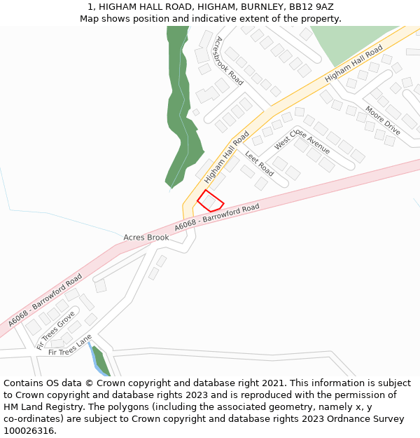 1, HIGHAM HALL ROAD, HIGHAM, BURNLEY, BB12 9AZ: Location map and indicative extent of plot