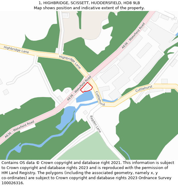1, HIGHBRIDGE, SCISSETT, HUDDERSFIELD, HD8 9LB: Location map and indicative extent of plot