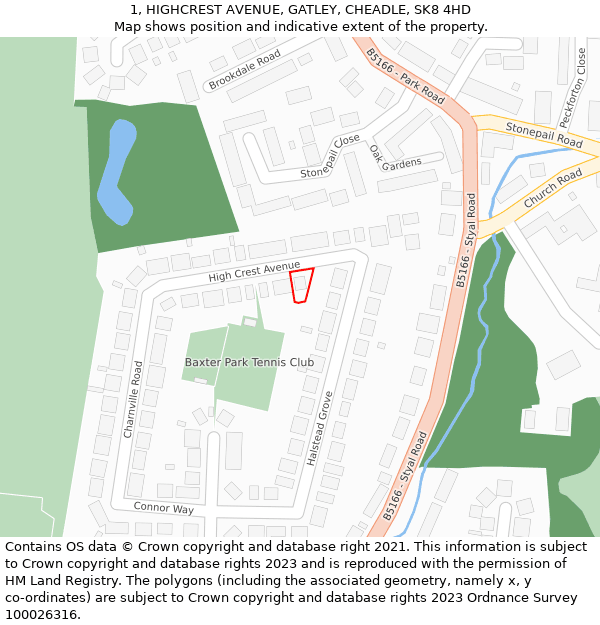 1, HIGHCREST AVENUE, GATLEY, CHEADLE, SK8 4HD: Location map and indicative extent of plot