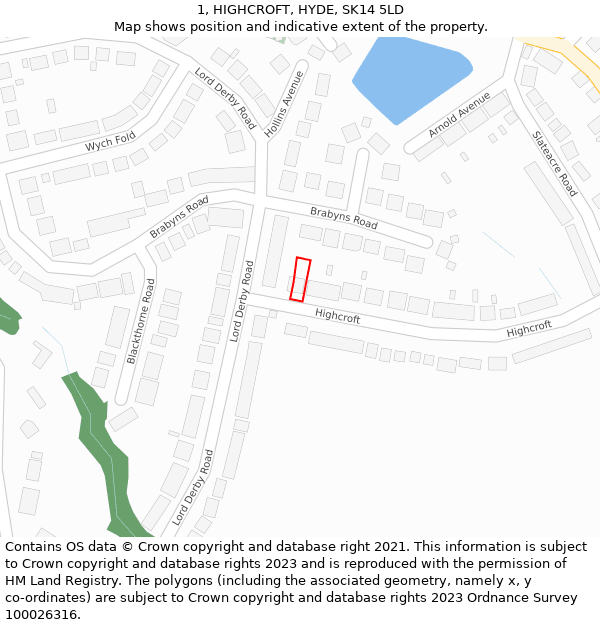 1, HIGHCROFT, HYDE, SK14 5LD: Location map and indicative extent of plot