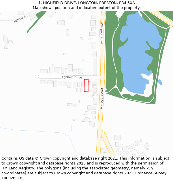 1, HIGHFIELD DRIVE, LONGTON, PRESTON, PR4 5XA: Location map and indicative extent of plot