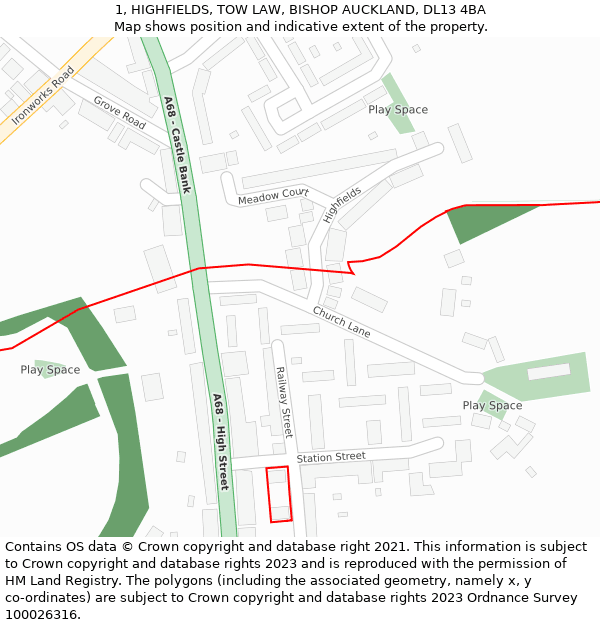 1, HIGHFIELDS, TOW LAW, BISHOP AUCKLAND, DL13 4BA: Location map and indicative extent of plot