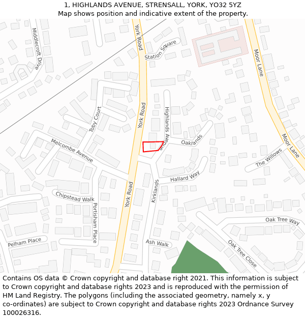 1, HIGHLANDS AVENUE, STRENSALL, YORK, YO32 5YZ: Location map and indicative extent of plot