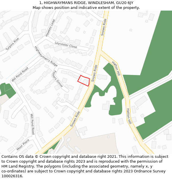 1, HIGHWAYMANS RIDGE, WINDLESHAM, GU20 6JY: Location map and indicative extent of plot