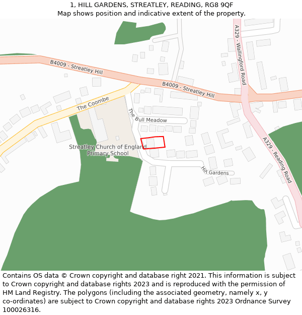 1, HILL GARDENS, STREATLEY, READING, RG8 9QF: Location map and indicative extent of plot