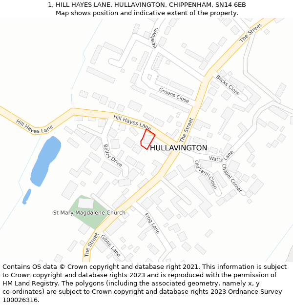 1, HILL HAYES LANE, HULLAVINGTON, CHIPPENHAM, SN14 6EB: Location map and indicative extent of plot