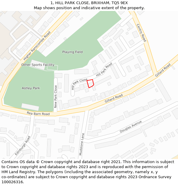 1, HILL PARK CLOSE, BRIXHAM, TQ5 9EX: Location map and indicative extent of plot
