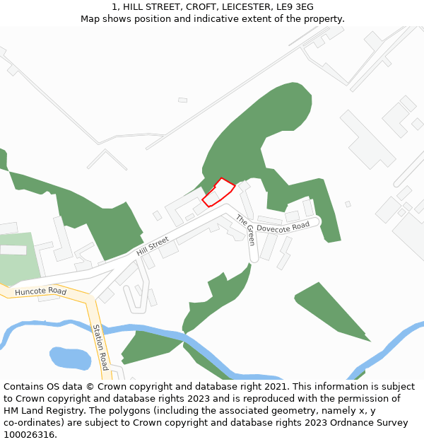 1, HILL STREET, CROFT, LEICESTER, LE9 3EG: Location map and indicative extent of plot