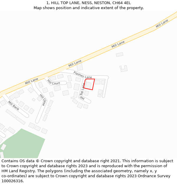 1, HILL TOP LANE, NESS, NESTON, CH64 4EL: Location map and indicative extent of plot