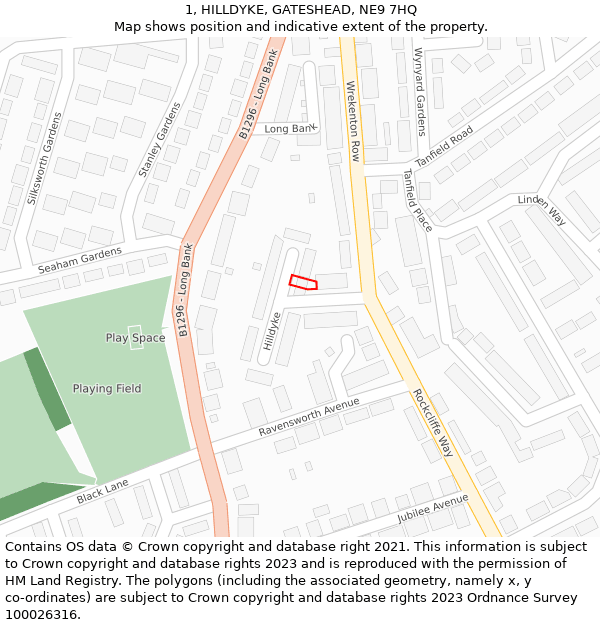 1, HILLDYKE, GATESHEAD, NE9 7HQ: Location map and indicative extent of plot