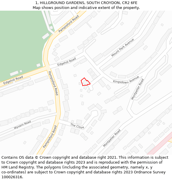 1, HILLGROUND GARDENS, SOUTH CROYDON, CR2 6FE: Location map and indicative extent of plot