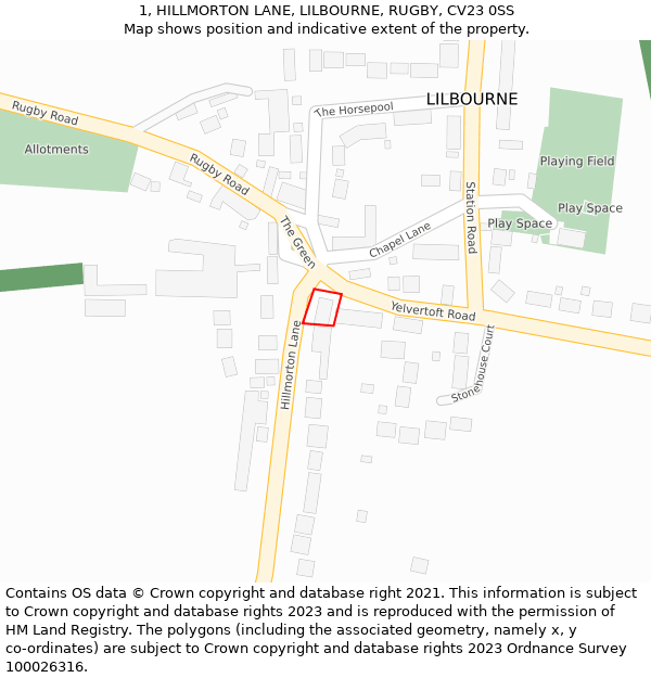 1, HILLMORTON LANE, LILBOURNE, RUGBY, CV23 0SS: Location map and indicative extent of plot