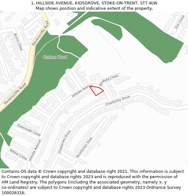 1, HILLSIDE AVENUE, KIDSGROVE, STOKE-ON-TRENT, ST7 4LW: Location map and indicative extent of plot