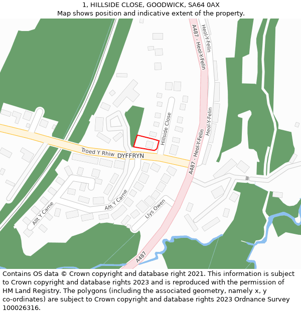 1, HILLSIDE CLOSE, GOODWICK, SA64 0AX: Location map and indicative extent of plot