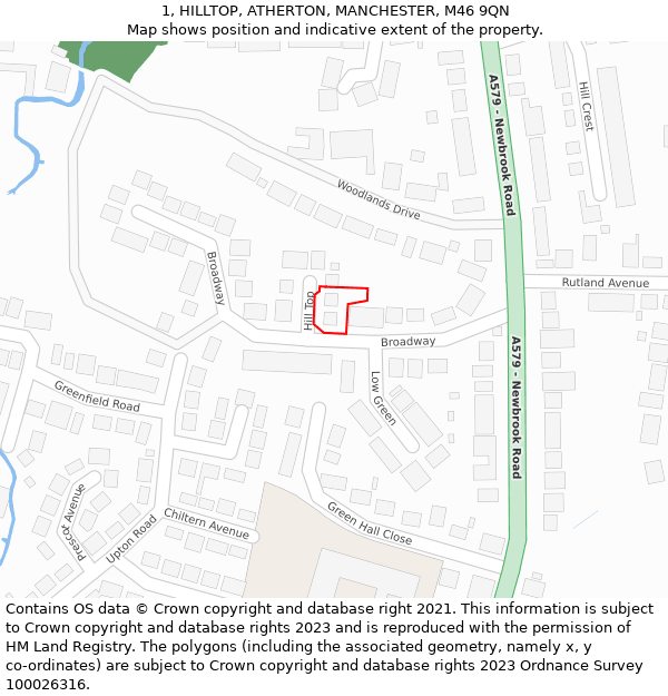 1, HILLTOP, ATHERTON, MANCHESTER, M46 9QN: Location map and indicative extent of plot