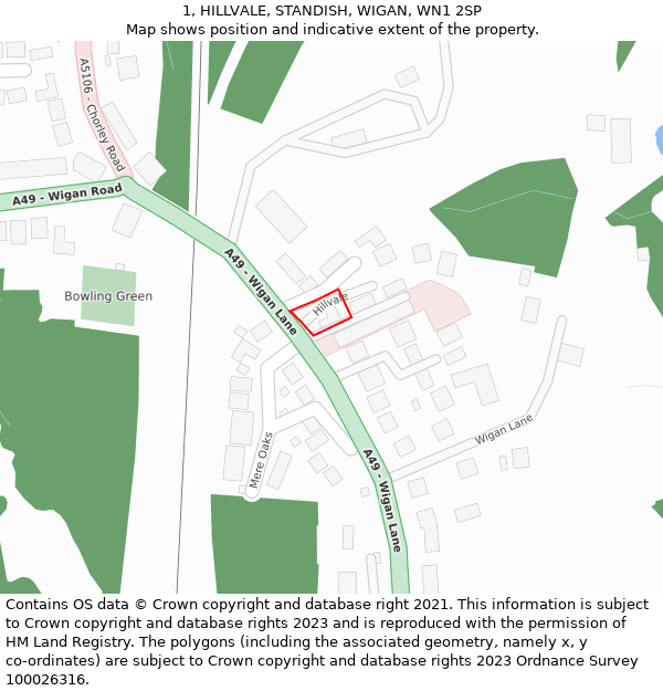 1, HILLVALE, STANDISH, WIGAN, WN1 2SP: Location map and indicative extent of plot