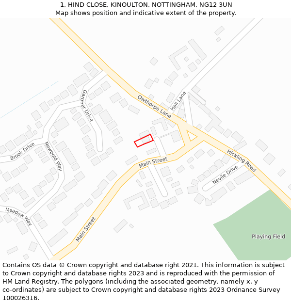 1, HIND CLOSE, KINOULTON, NOTTINGHAM, NG12 3UN: Location map and indicative extent of plot